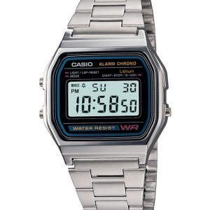 Casio Vintage A-158WA-1Q Digital Grey Dial Unisex Watch Silver Metal Strap (D011)